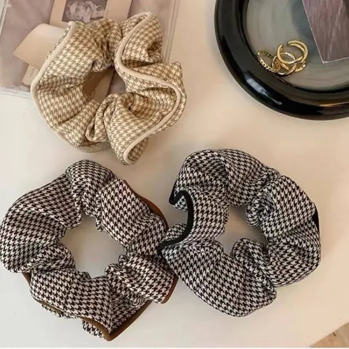 3 Pcs Women Plaid Elastic Hair Tie Scrunchies